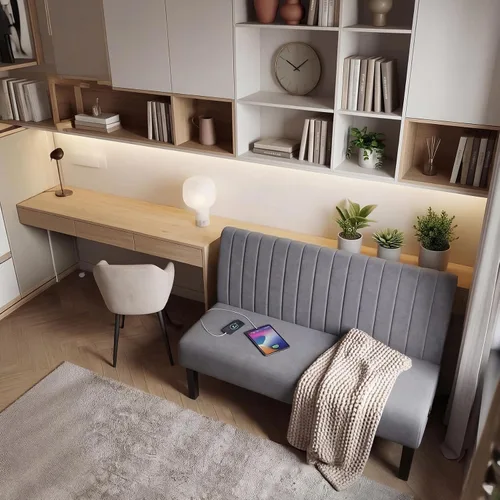 Miniatura 10 de STHOUYN Mini Sofá Pequeño y Cómodo Sin Brazos con Puerto USB para Dormitorio, Sofás de Terciopelo para Espacios Pequeños, Sala de Estar, Oficina