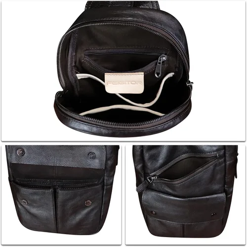 Miniatura 7 de Bolso de cuero genuino para hombres y mujeres, bolso cruzado de cuero vintage, Café