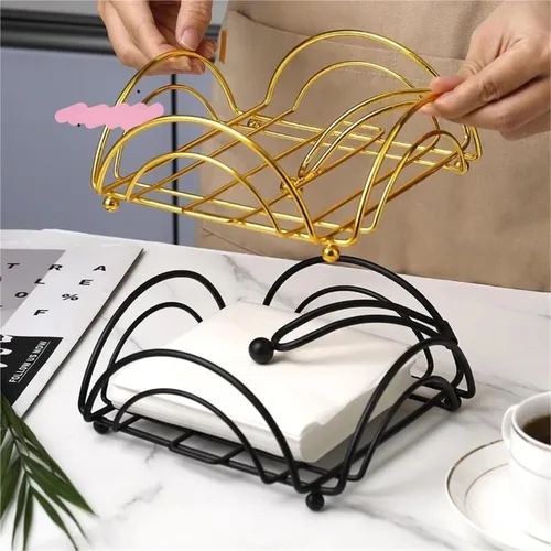 Miniatura 8 de Rustic Metal Napkin Holder Square Paper Organizer Kitchen Restaurant Tabletop(2 Gold)