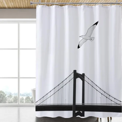 Miniatura 7 de LLSCL Cortina de ducha de tela azul con contrapeso inferior, calidad de hotel impermeable, 72 x 72 pulgadas, lavable a máquina Azul marino
