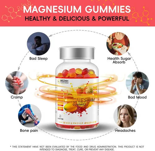 Miniatura 5 de Gomitas de magnesio de 800 mg por botella, 120 gomitas de cuatro sabores mixtos, suplemento de magnesio fácil de masticar, para la oficina en casa