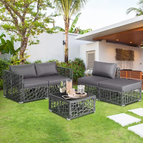 Miniatura 3 de Tangkula Patiojoy - Juego de muebles de patio de 5 piezas, para todo tipo de clima, resistente al aire libre, mimbre de ratán de polietileno, juego
