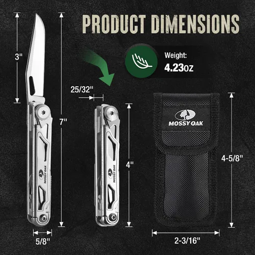 Miniatura 3 de Mossy Oak - Cuchillo multiherramienta plegable de bolsillo 12 en 1 con funda, cuchillo multiherramienta de acero inoxidable con clip, herramientas