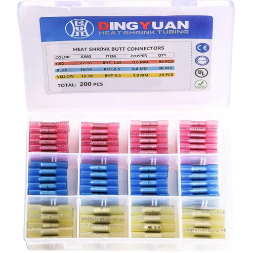 Miniatura 14 de Kit de 220 conectores de cable termorretráctil, terminales de anillo eléctrico con aislamiento impermeable, conectores a tope termorretráctiles