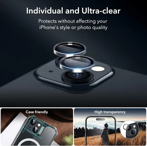 Miniatura 5 de ESR Juego de protectores de pantalla para iPhone 14, 3 protectores de pantalla de vidrio templado y 1 juego de protectores de lente de cámara