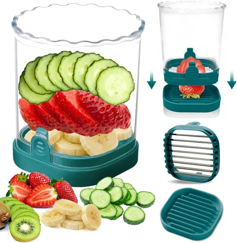Miniatura 9 de Cortador de fresas: taza de rebanadora de frutas, cortador de velocidad de ensalada de verduras para fresas, huevo, plátano, champiñones, pepino