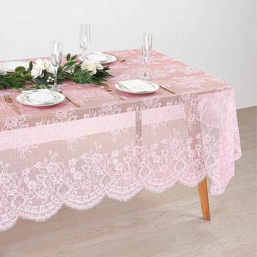 Miniatura 12 de Fanqisi Mantel de encaje azul de 5 piezas de 60 x 120 pulgadas, manteles de encaje clásico para boda, cubierta de mesa de fiesta para despedida