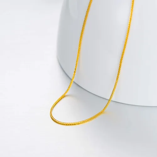Miniatura 3 de Collar de cadena de oro macizo de 18 quilates para mujer, cuerda de corte de diamante de 0.059in, collar de doble cadena, joyería para niñas, mamá