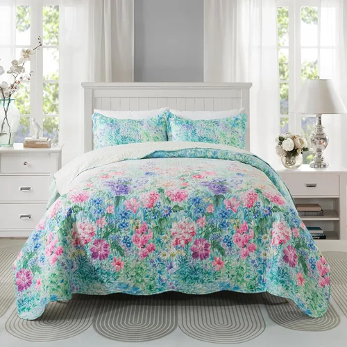 Miniatura 30 de Travan Juego de Edredón de 3 Piezas Tamaño King Colcha Acolchada Ligera Juego de Cubrecama Reversible con Estampado Floral Juego de Ropa de Cama