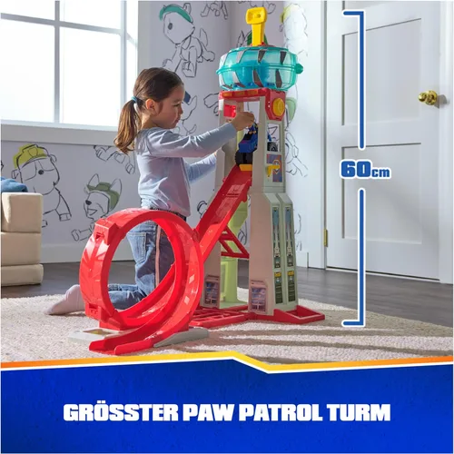 Miniatura 2 de PAW Patrol: Rescue Wheels Super Loop Tower HQ, con luz, sonido, lanzador de vehículos, figura de acción de Chase y camión de juguete, juguetes