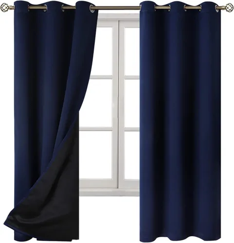 Miniatura 8 de BGment Cortinas 100% opacas con aislamiento térmico, de doble capa, con forro negro y ojales, para oscurecimiento de la habitación, reduce el ruido