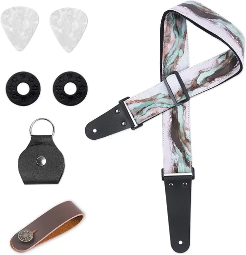 Miniatura 16 de LIZIMANDU Correa ajustable para guitarra incluye 2 cierres de correa y 4 púas a juego. Correa de hombro para guitarra con extremos de cuero, ideal