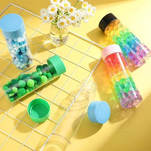 Miniatura 5 de Hoolerry 16 botellas sensoriales de plástico vacías con tapas, botellas de agua sensoriales de plástico transparente reutilizables para Rosa Verde