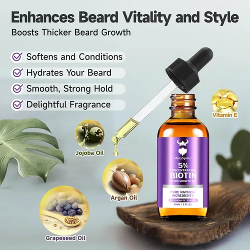 Miniatura 4 de Aceite para el Crecimiento de la Barba - Concentración de Biotina al 5% para Barba para Hombres (2 oz) - Natural para Hombres con Aceite de Argán