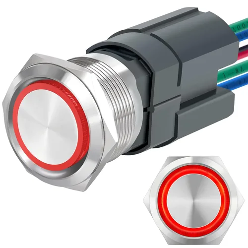 Miniatura 10 de Interruptor de botón de cierre de 15 amperios, 22 mm, 12 V CC, DPST, luz LED ojo de ángel, acero inoxidable 304, impermeable IP67 con enchufe
