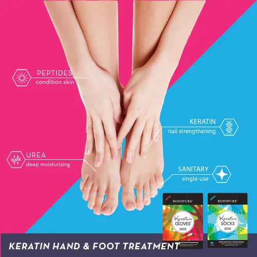 Miniatura 2 de Bodipure Máscara prémium para manos y pies Guantes y calcetines hidratantes Kertain Hidratante manos secas y apagadas, talones agrietados