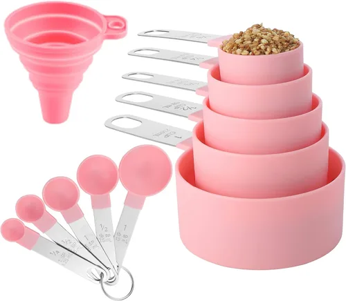 Miniatura 13 de Huygens - Juego de tazas y cucharas medidoras de 10 piezas, tazas medidoras apilables con mango de acero inoxidable para medir ingredientes secos