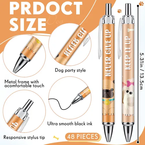 Miniatura 2 de Chuangdi 48 bolígrafos de perro lindos para escribir divertidos bolígrafos retráctiles Kawaii de tinta negra, punta fina, suave, regalo