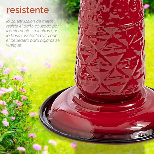Miniatura 7 de Alpine Corporation - Baño de pájaros de metal para exterior de 28" de alto con estatua de jardín de ardillas y hojas, rojo – Impresionante acento