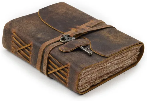 Miniatura 16 de Diario de cuero LEATHER VILLAGE – 200 páginas de papel antiguo con bordes recortados hecho a mano – Diario encuadernado en cuero para mujeres