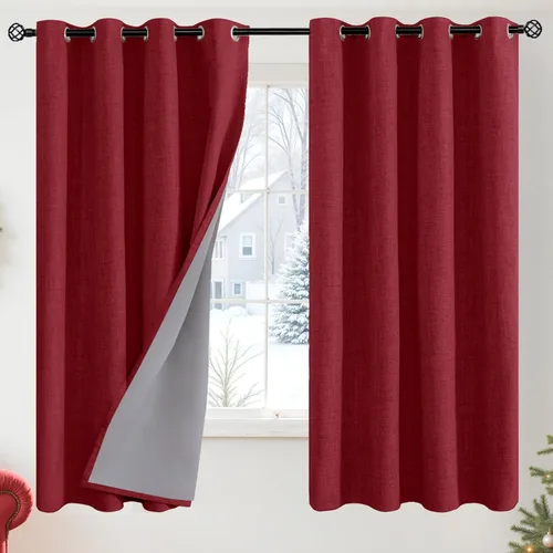 Miniatura 33 de YoungsTex - Cortinas opacas de lino para dormitorio, oscurecimiento de la habitación, cortinas con textura de lino, paneles con aislamiento térmico