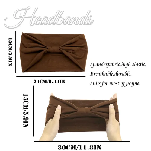 Miniatura 3 de Paquete de 4 diademas anchas para mujer, color negro, elegante, elástica, anudada, turbante de humedad, para entrenamiento, bandas para el sudor