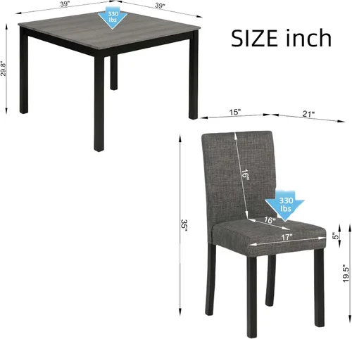 Miniatura 2 de Juego de mesa de comedor para 4, juego de mesa de comedor de 5 piezas con mesa cuadrada y 4 sillas tapizadas de tela de lino, modernos