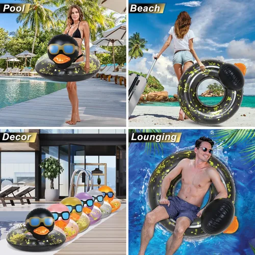 Miniatura 3 de POZA Flotador inflable de pato para piscina: vinilo resistente a los rayos UV, confeti de pato para piscina, flotador de piscina de animales, anillo
