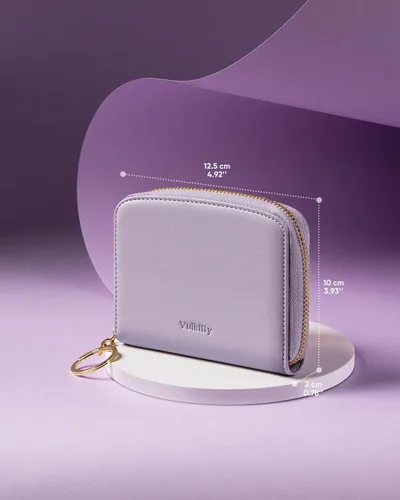 Miniatura 7 de Vulkitty Cartera pequeña para mujer con bloqueo RFID con cremallera alrededor de la funda triple compacta de cuero para tarjetas con bolsillo