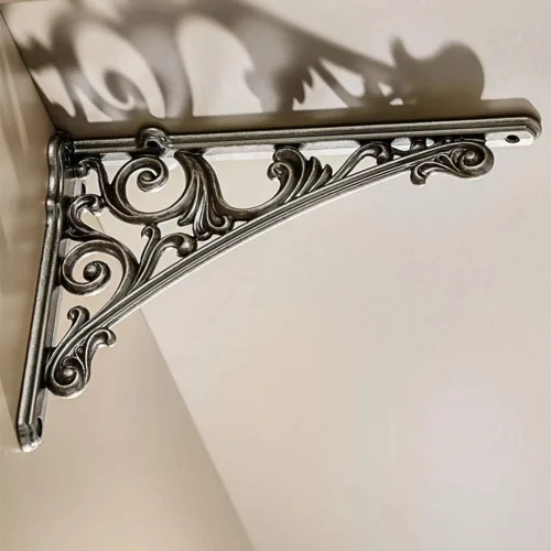 Miniatura 4 de HARPOON Soportes de estante de 8 pulgadas, paquete de 2 soportes de pared resistentes barrocos para cocina, estantes decorativos de latón antiguo