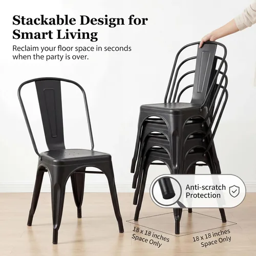 Miniatura 6 de Devoko Sillas de metal para interiores y exteriores, estilo envejecido, sillas de comedor y cocina, sillas laterales apilables con respaldo, juego