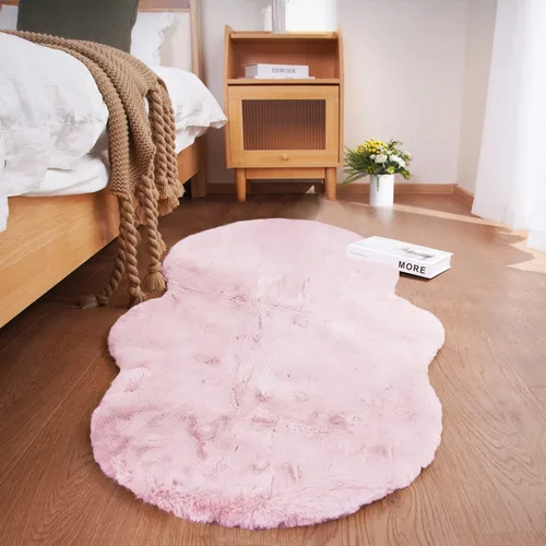 Miniatura 50 de Ghouse Alfombra ultrasuave de pelo sintético de conejo, alfombras lavables a máquina para dormitorio, alfombras esponjosas para sala de estar, Blanco