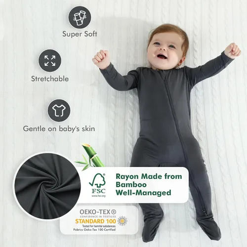 Miniatura 2 de HAPIU - Pijama de bambú con pies para bebé, con cremallera frontal de 2vías, mamelucos Sleep 'N Play, de 0a 24meses