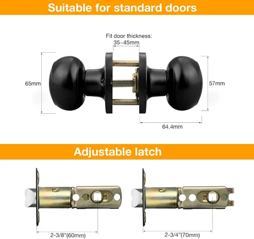 Miniatura 6 de Gobrico Paquete de 3 pomos para puerta interior, color negro, redondo, pomo para puerta de armario, para pasillo, cocina, función de paso, cerradura