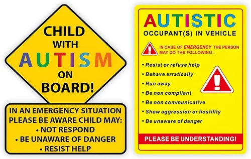 eDesign Paquete de 2 calcomanías para niños con respuestas de alerta de autismo y ocupante autista en vehículos, calcomanías para automóvil, camión,