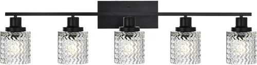 Miniatura 12 de MELUCEE Aplique de pared de 2 luces con pantalla de vidrio martillado, luces de baño de níquel cepillado sobre el espejo, accesorios de iluminación