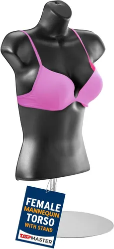 Torso de maniquí femenino negro con soporte de metal, espalda hueca, forma de vestido apilable para exhibición de camisetas, encimeras, espectáculos
