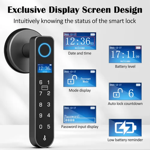 Miniatura 2 de Cerradura de puerta de entrada sin llave con código RFID tarjeta NFC APP Keypad, manija de puerta interior biométrica inteligente automática