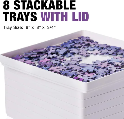 Miniatura 4 de Tidyboss 8 bandejas de clasificación de rompecabezas con tapa de 8 x 8 pulgadas, accesorios portátiles para rompecabezas con fondo blanco que hacen