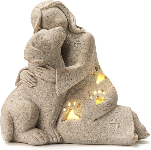 INLOMEM Regalo conmemorativo para perros, escultura de granito, resina esculpida a mano, regalo de condolencia de pérdida de mascotas con portavelas