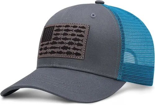 Miniatura 19 de Sombrero de camionero con bandera de pez estadounidense, regalos de pesca para hombres, sombrero de pesca Snapback perfecto para pesca y uso diario