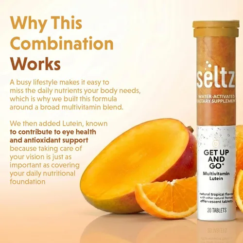 Miniatura 3 de Seltz Tabletas multivitamínicas para bebidas con luteína, antioxidante diario efervescente y apoyo para la salud ocular, levántate y listo, sabor