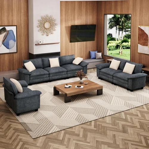 Miniatura 15 de MIXPATIO Juego de sofá modular Cloud en forma de U, asiento profundo de 3 piezas, sofá modular de 6 plazas y brazos extraíbles, felpilla de felpa
