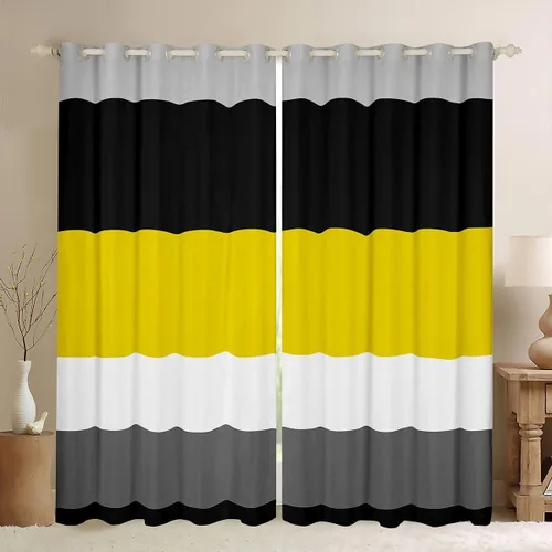 Miniatura 12 de Cortinas opacas de 38 pulgadas de ancho x 45 pulgadas de largo, cortinas opacas de triángulo geométrico naranja, negro, gris claro, cortinas