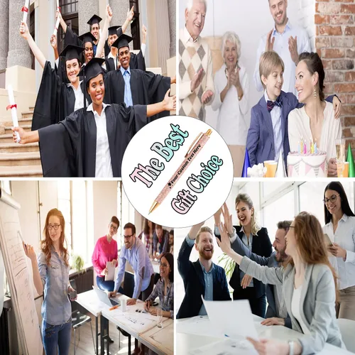 Miniatura 7 de 10 bolígrafos personalizados con purpurina, bolígrafos impresos personalizados a granel, bolígrafos retráctiles de tinta negra para graduación