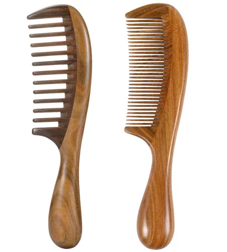 Miniatura 8 de Peine de madera Louise Maelys con dientes anchos para cabello rizado y desenredante de sándalo
