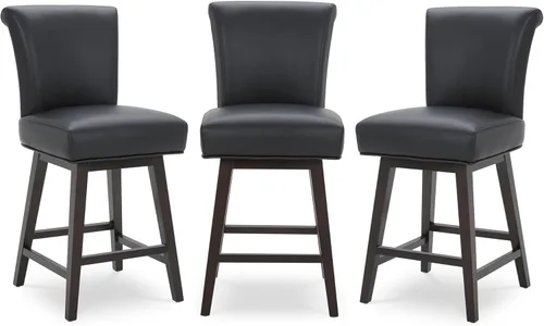 Miniatura 21 de CHITA Taburete giratorio de 26 pulgadas con altura de mostrador, taburete de bar tapizado moderno con respaldo certificado FSC de cuero sintético