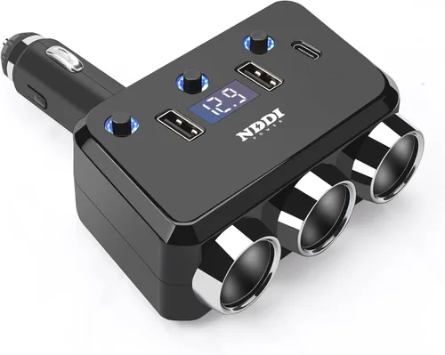 Divisor de encendedor de cigarrillos, cargador adaptador de vehículos de 12 V/24 V con QC 3.0A Dual USB y PD Tipo-C, adaptador de encendedor de