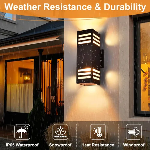 Miniatura 6 de Housen Solutions Paquete de 2 lámparas LED para exteriores del anochecer al amanecer arriba abajo, luces de pared para exteriores con 4 bombillas