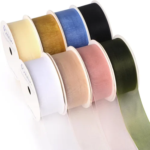 Miniatura 15 de Ribbli - Cinta de organza color oro pálido, 1/2 pulgadas x 50 yardas continuas, cinta transparente dorada para envolver regalos, envolver galletas